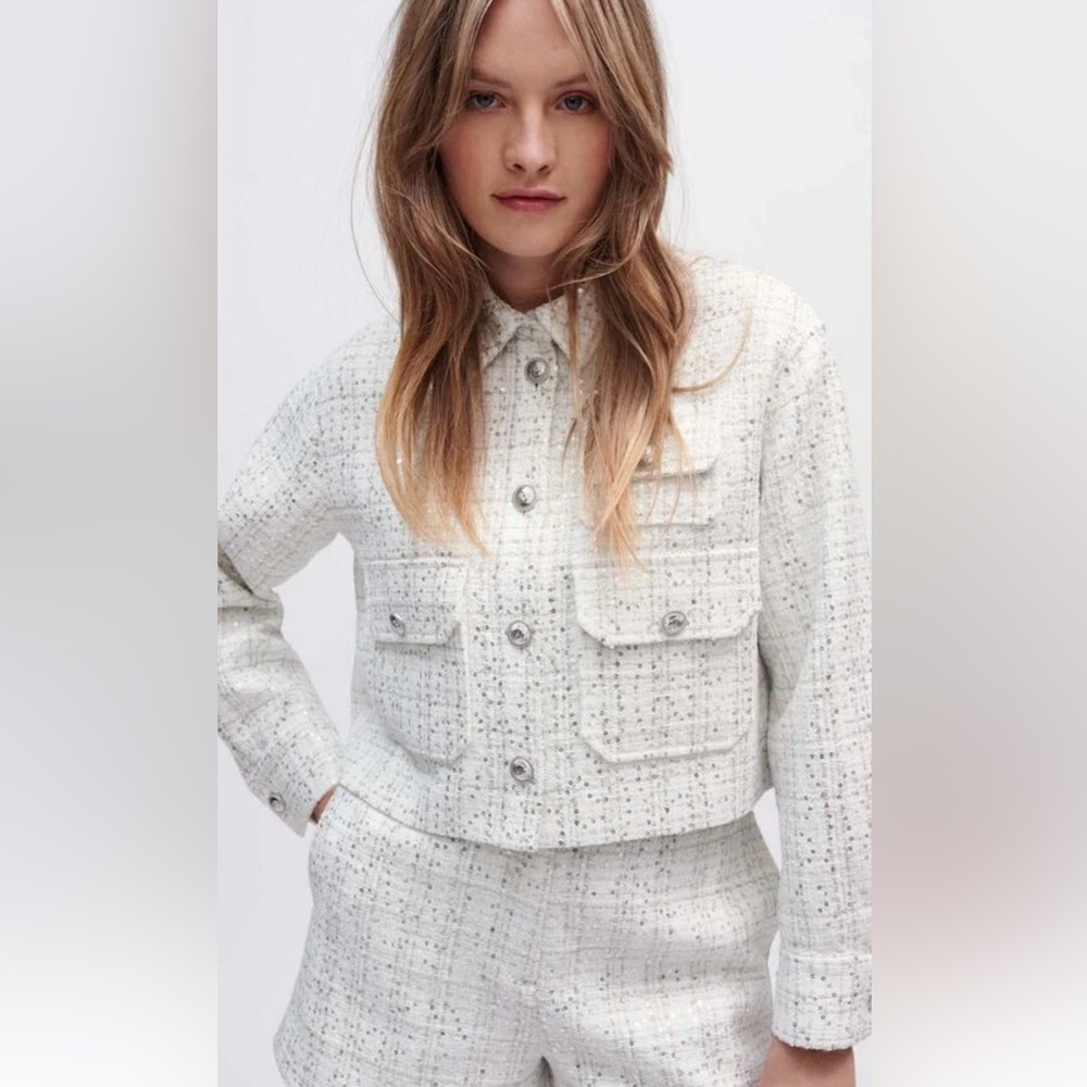 Maje White Tweed Blazer Jacket